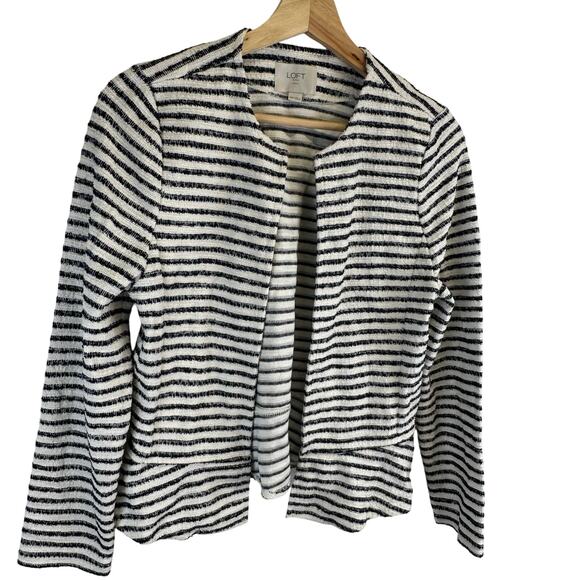 Loft Black and White Striped Open Front Cardigan Sweater Blazer Womens XS Petite - Picture 1 of 13